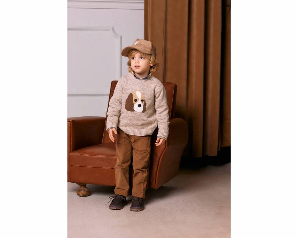 NEW PATACHOU kid's dog sweater in beige